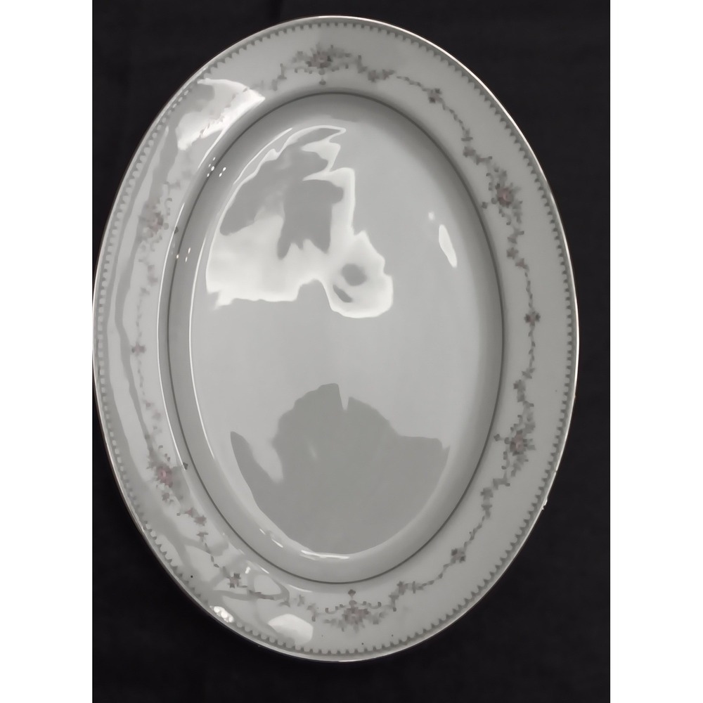 Noritake China Fairmont Oval Serving Bowl‎ 6102 Japan Floral Trim Platinum Band